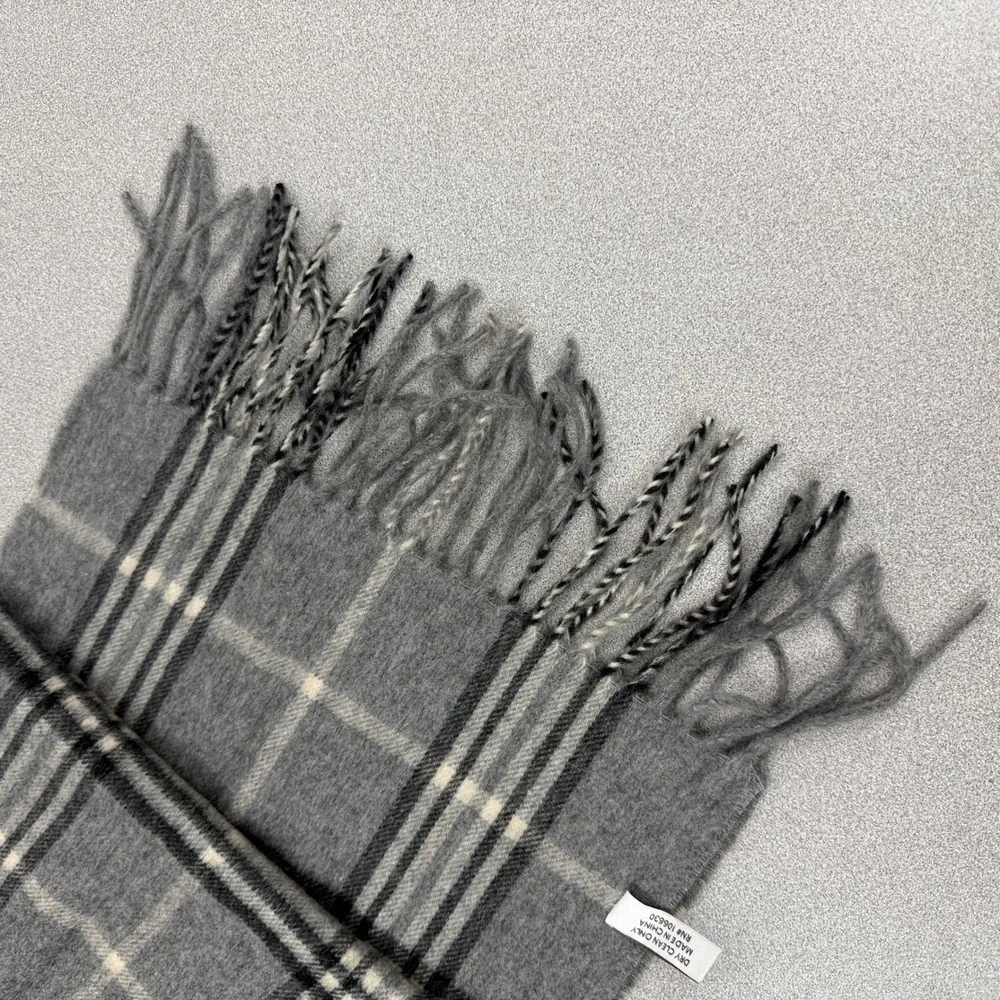 Enzo Mantovani Scarf Unisex OS Grey Plaid Wool Cashmere Blend Fringed Soft Warm